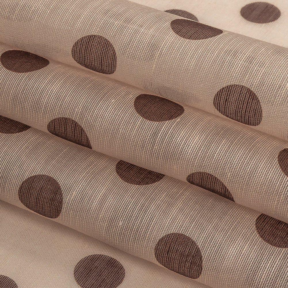 Famous Australian Designer Nude and Cocoa Polka Dotted Linen and Silk Organza
