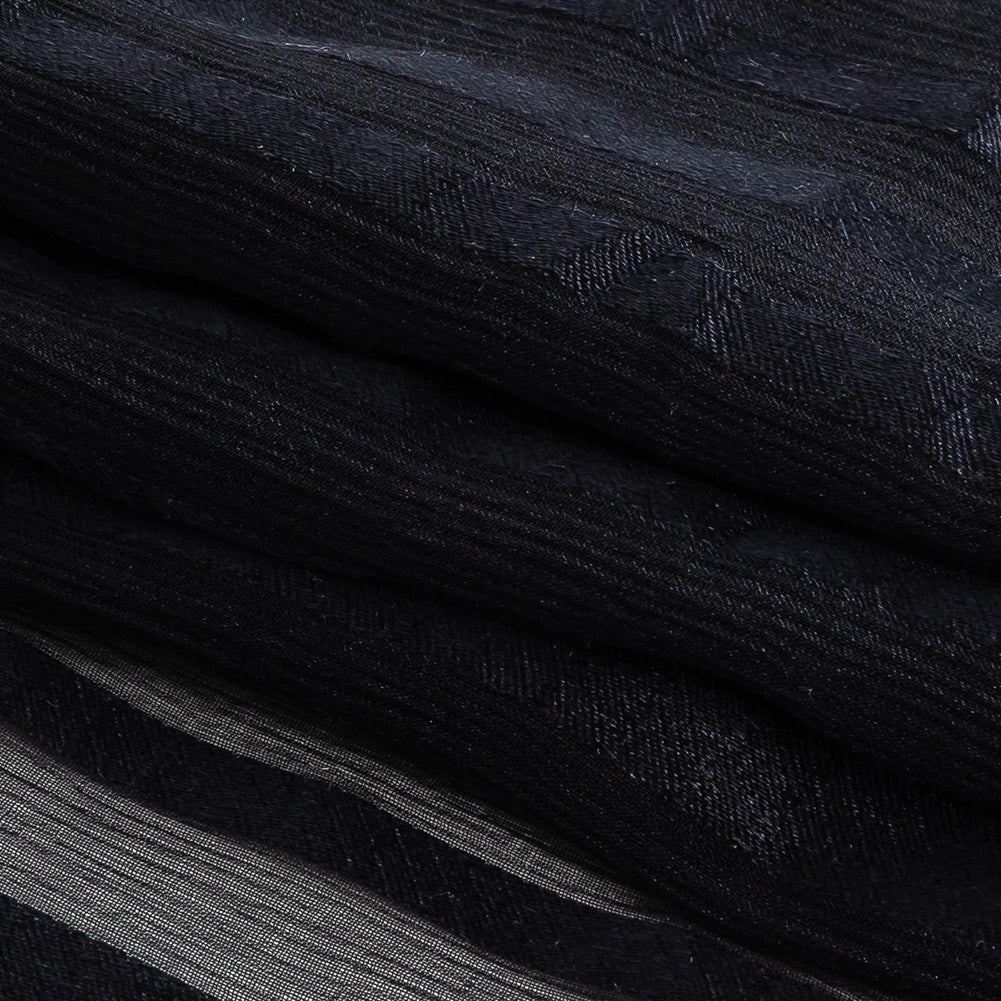 Famous Australian Designer French Navy Crinkled Silk Chiffon with Twill Stripes
