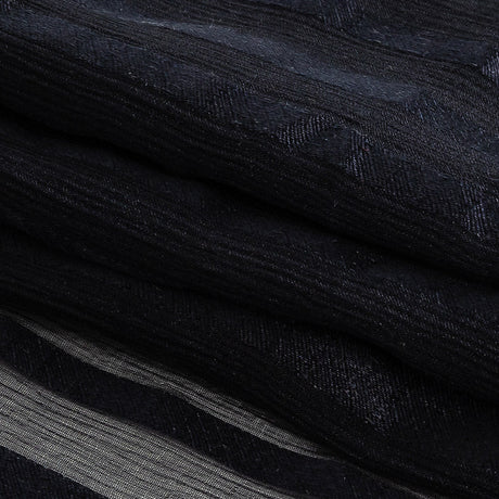Famous Australian Designer French Navy Crinkled Silk Chiffon with Twill Stripes