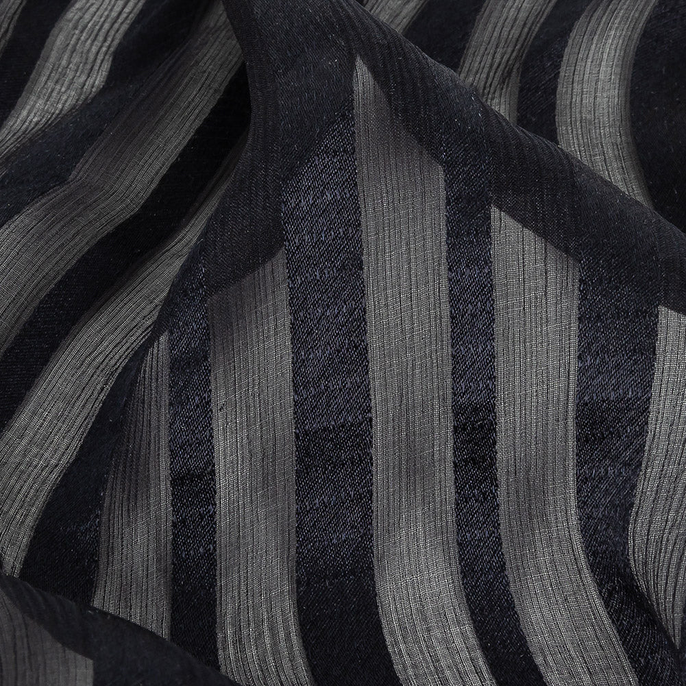 Famous Australian Designer French Navy Crinkled Silk Chiffon with Twill Stripes