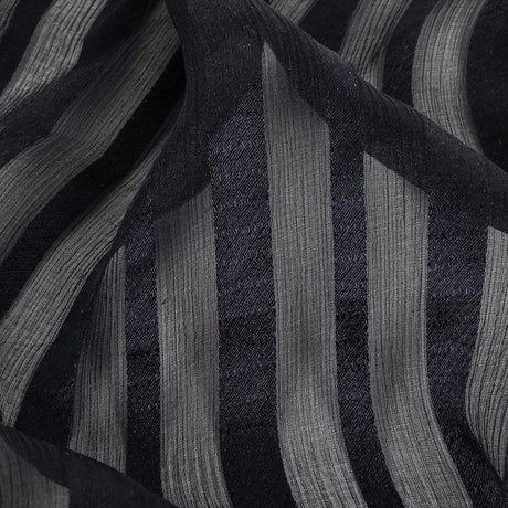 Famous Australian Designer French Navy Crinkled Silk Chiffon with Twill Stripes