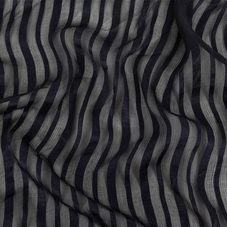 Famous Australian Designer French Navy Crinkled Silk Chiffon with Twill Stripes