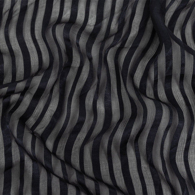 Famous Australian Designer French Navy Crinkled Silk Chiffon with Twill Stripes