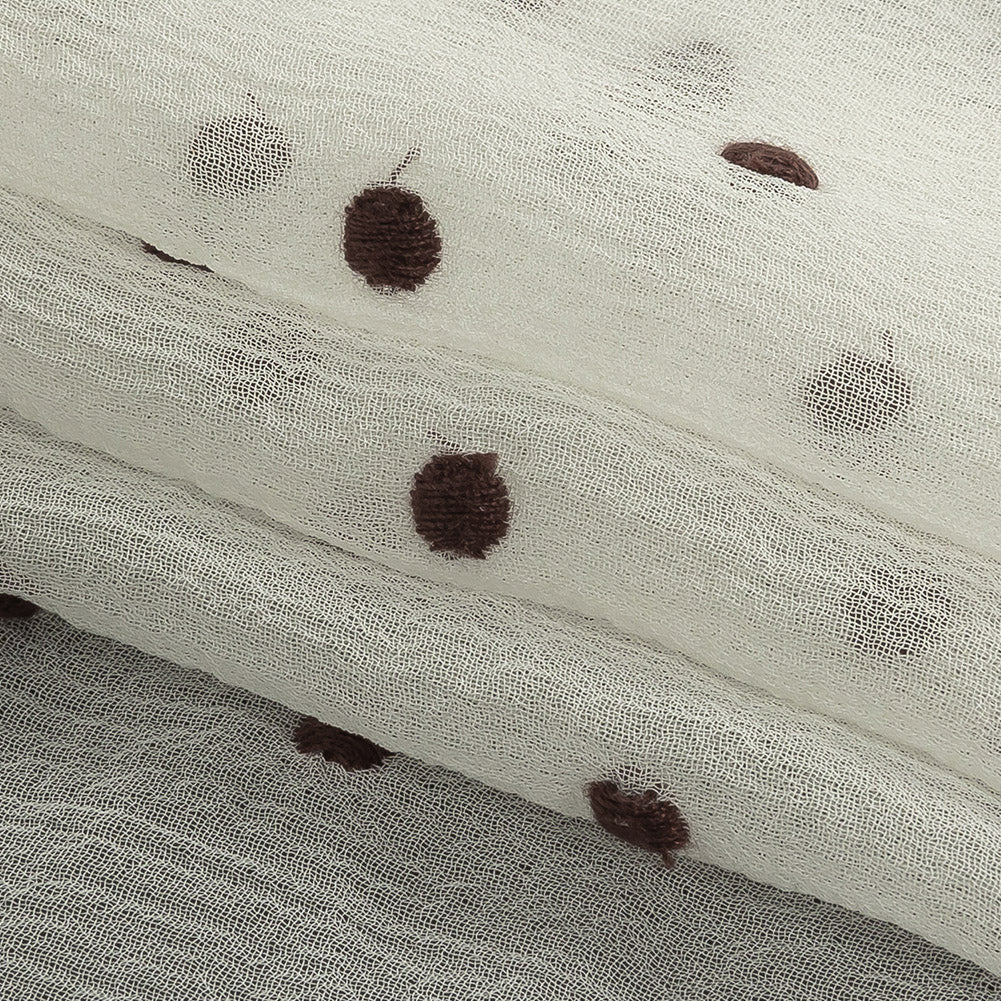 Famous Australian Designer Coconut Milk and Chocolate Embroidered Dots Crinkled Silk Georgette