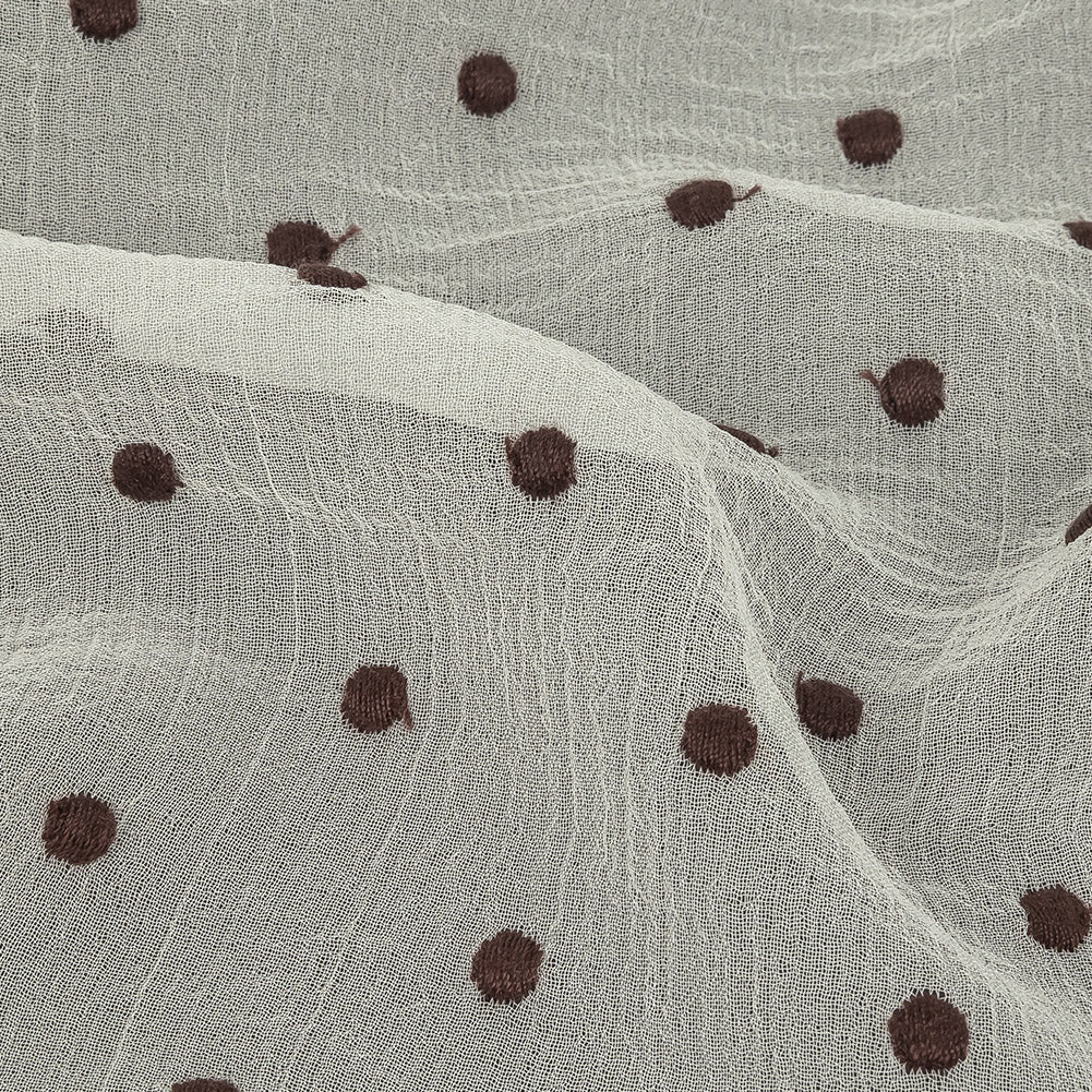 Famous Australian Designer Coconut Milk and Chocolate Embroidered Dots Crinkled Silk Georgette