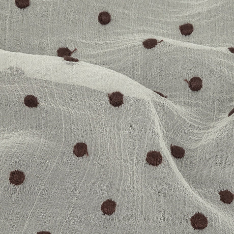 Famous Australian Designer Coconut Milk and Chocolate Embroidered Dots Crinkled Silk Georgette