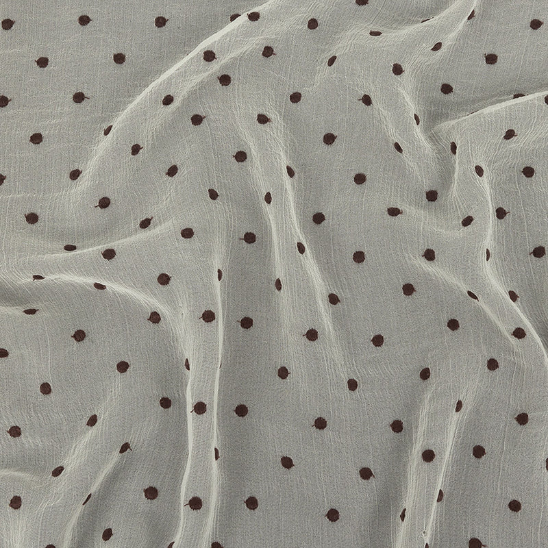 Famous Australian Designer Coconut Milk and Chocolate Embroidered Dots Crinkled Silk Georgette