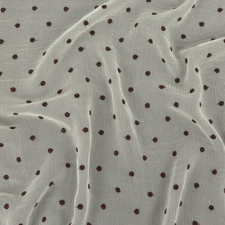 Famous Australian Designer Coconut Milk and Chocolate Embroidered Dots Crinkled Silk Georgette