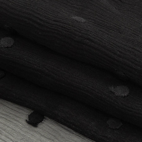Famous Australian Designer Black Embroidered Dots Crinkled Silk Chiffon