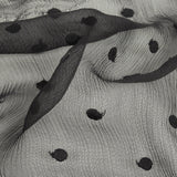 Famous Australian Designer Black Embroidered Dots Crinkled Silk Chiffon
