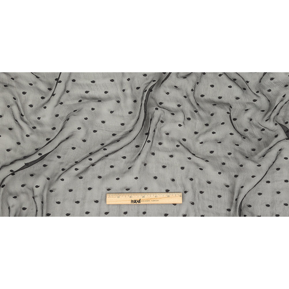 Famous Australian Designer Black Embroidered Dots Crinkled Silk Chiffon