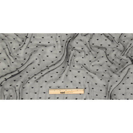 Famous Australian Designer Black Embroidered Dots Crinkled Silk Chiffon