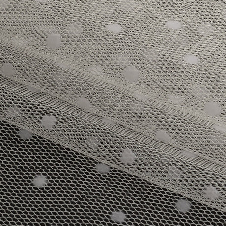 Famous Australian Designer Cream Flocked Dots Polyester Mesh