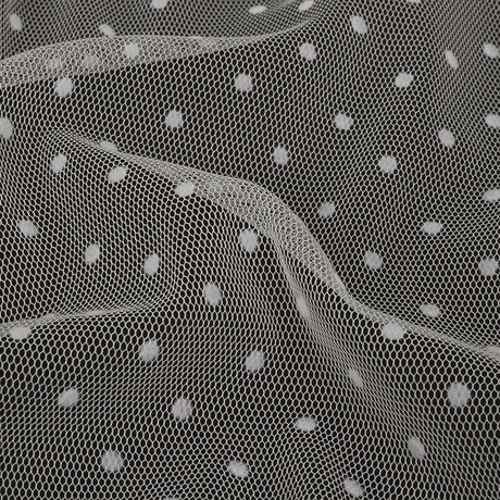 Famous Australian Designer Cream Flocked Dots Polyester Mesh