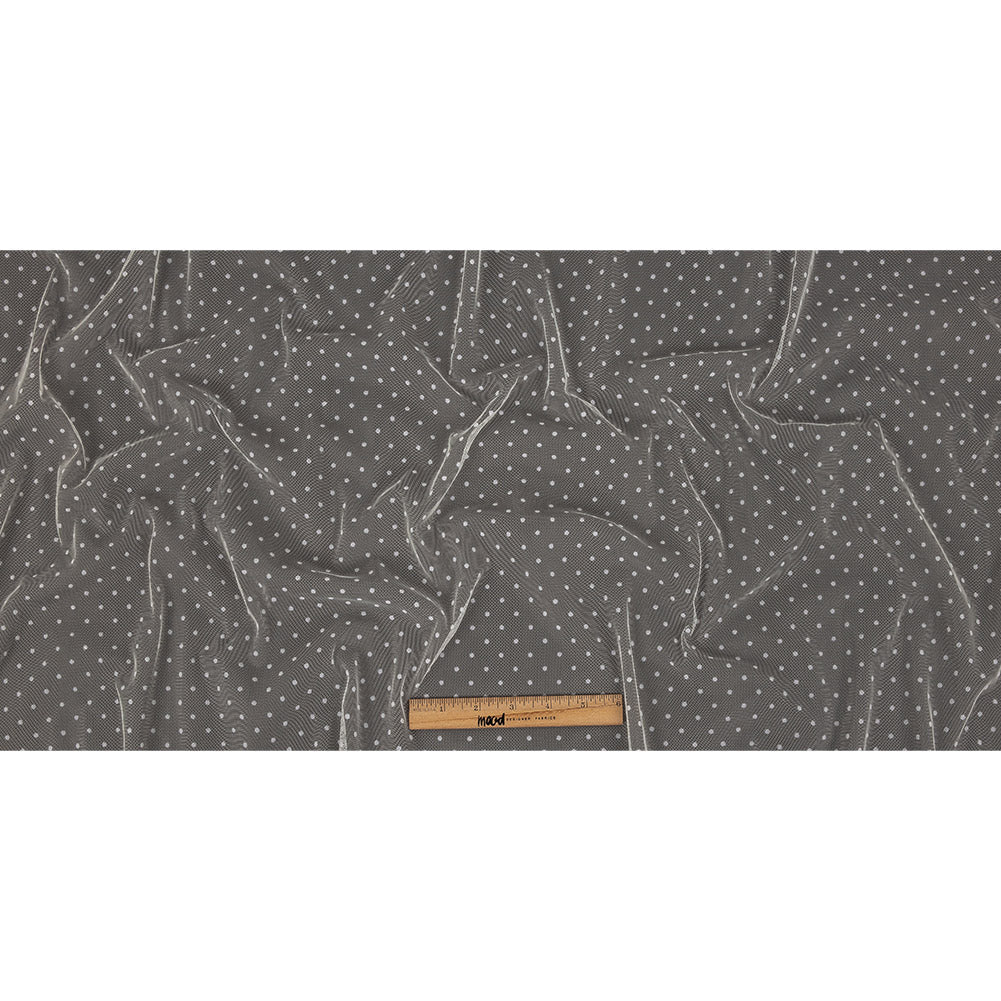 Famous Australian Designer Cream Flocked Dots Polyester Mesh