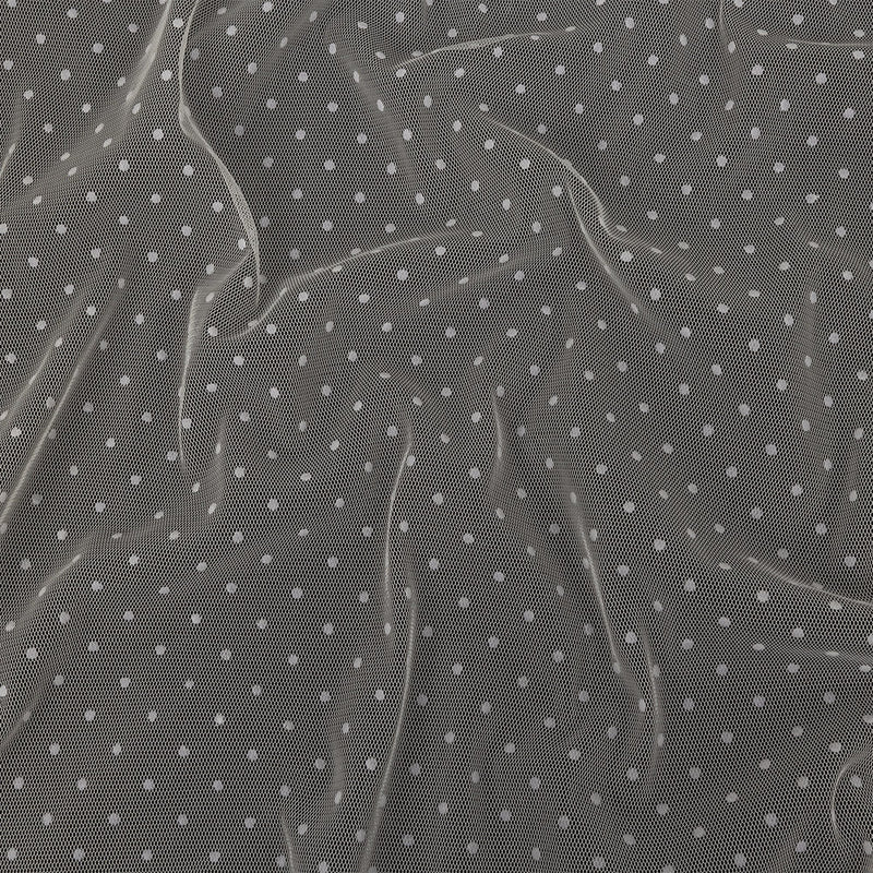 Famous Australian Designer Cream Flocked Dots Polyester Mesh