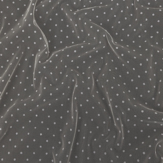 Famous Australian Designer Cream Flocked Dots Polyester Mesh