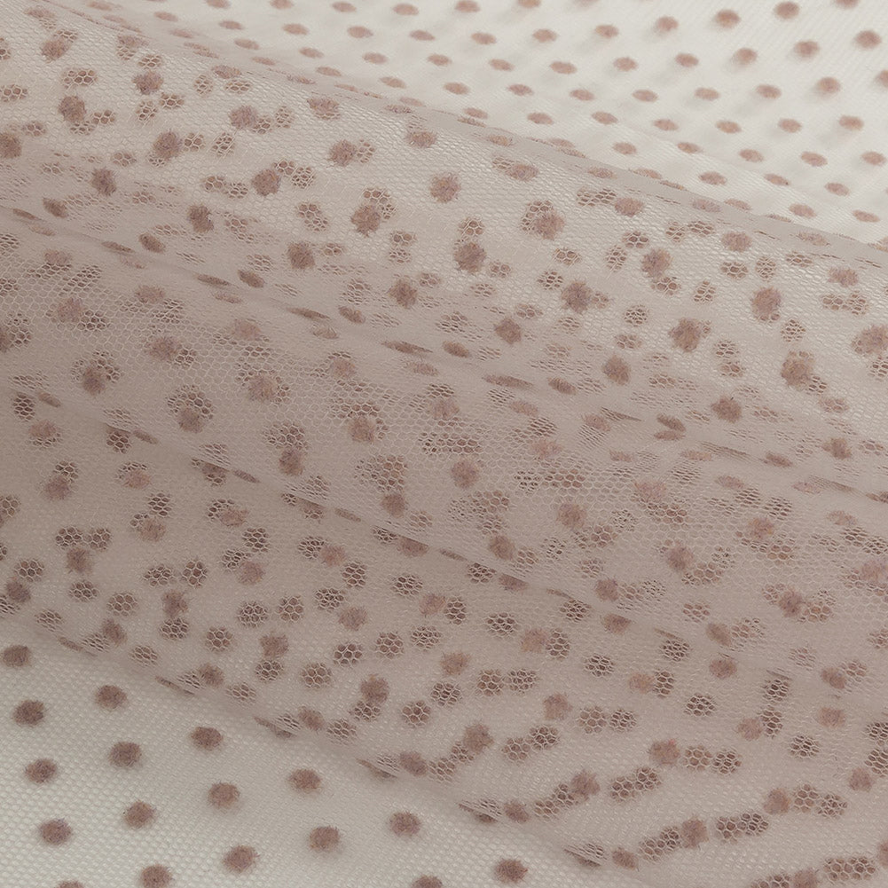 Famous Australian Designer Rustic Lilac Flocked Dots Polyester Mesh