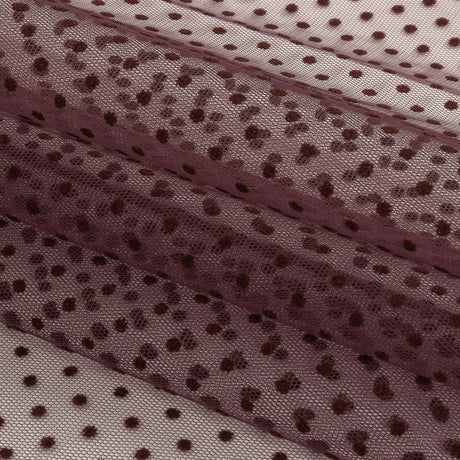 Famous Australian Designer Mahogany Flocked Dots Polyester Mesh