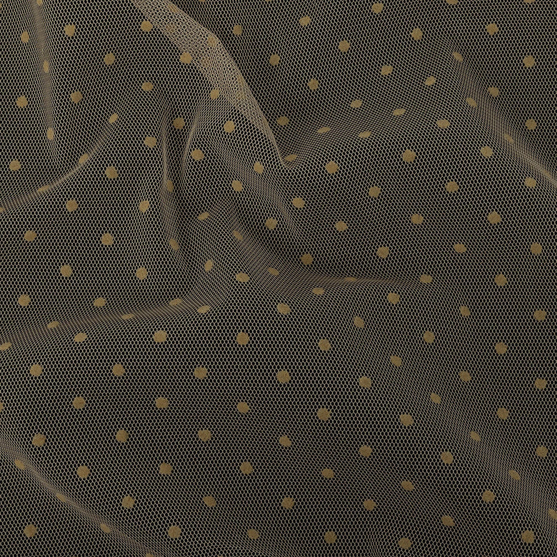 Famous Australian Designer Tea Polyester Mesh with Flocked Polka Dots
