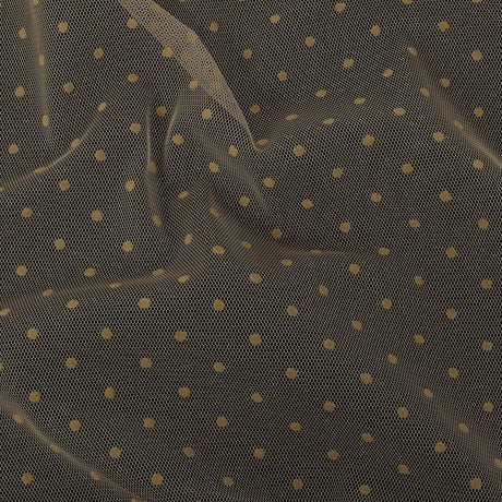 Famous Australian Designer Tea Polyester Mesh with Flocked Polka Dots