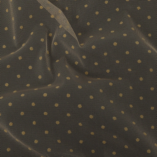 Famous Australian Designer Tea Polyester Mesh with Flocked Polka Dots