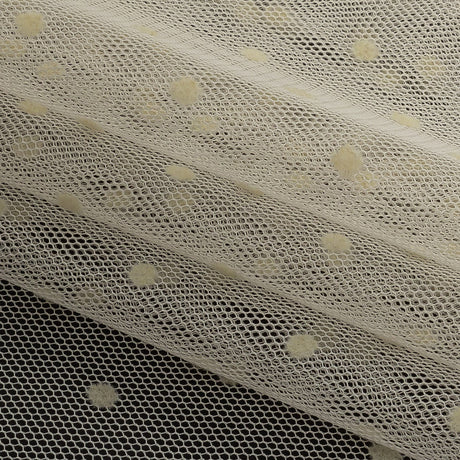 Famous Australian Designer Lemon Icing Polyester Mesh with Flocked Polka Dots