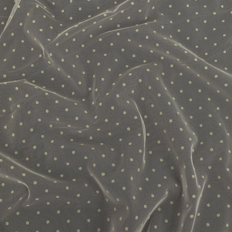 Famous Australian Designer Lemon Icing Polyester Mesh with Flocked Polka Dots