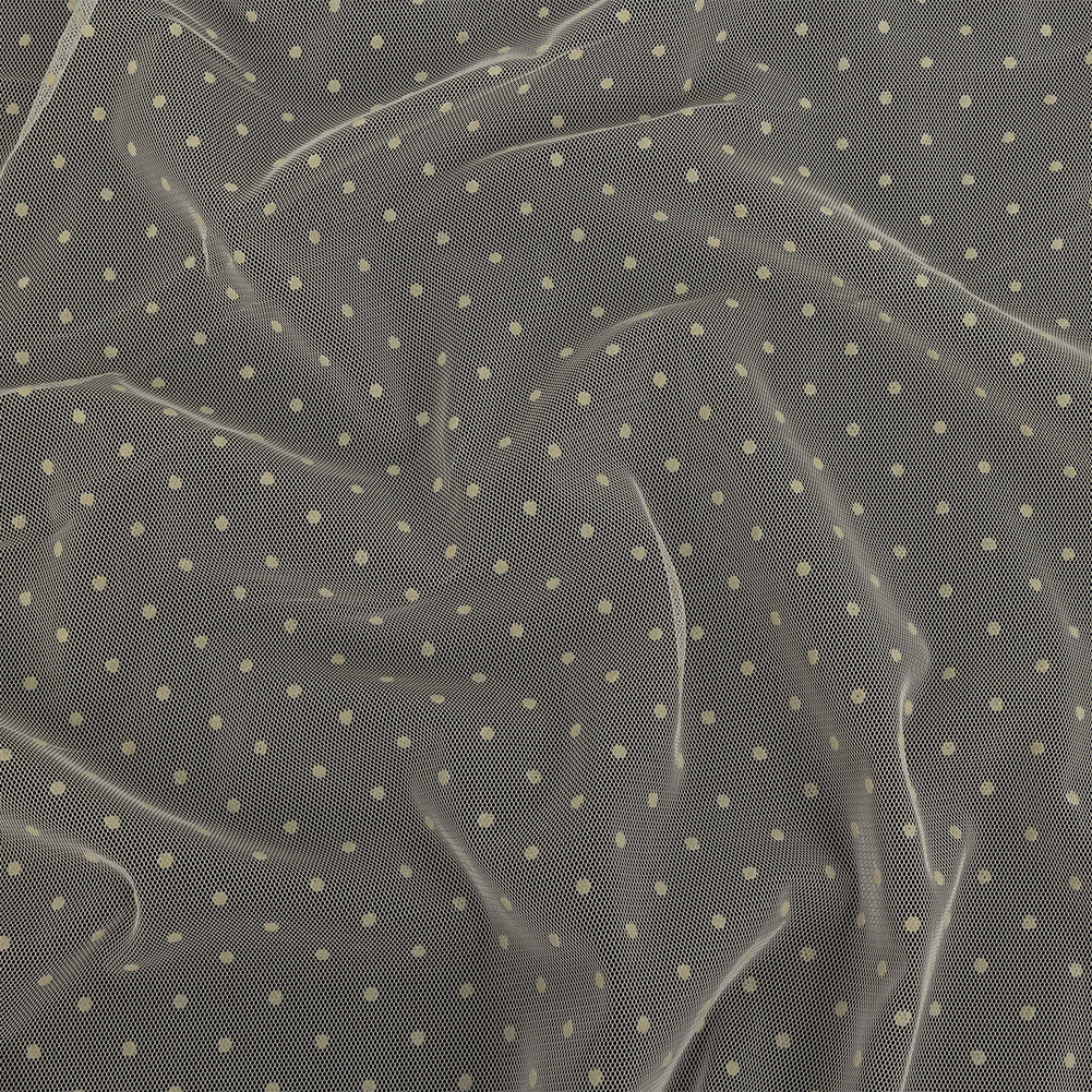 Famous Australian Designer Lemon Icing Polyester Mesh with Flocked Polka Dots