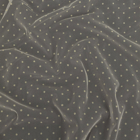 Famous Australian Designer Lemon Icing Polyester Mesh with Flocked Polka Dots