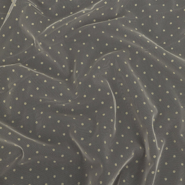 Famous Australian Designer Lemon Icing Polyester Mesh with Flocked Polka Dots