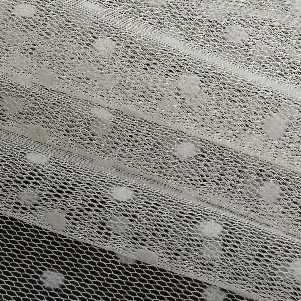 Famous Australian Designer Cream Polyester Mesh with Flocked Polka Dots
