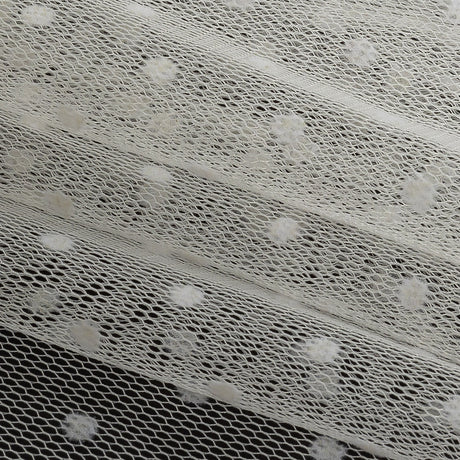 Famous Australian Designer Cream Polyester Mesh with Flocked Polka Dots
