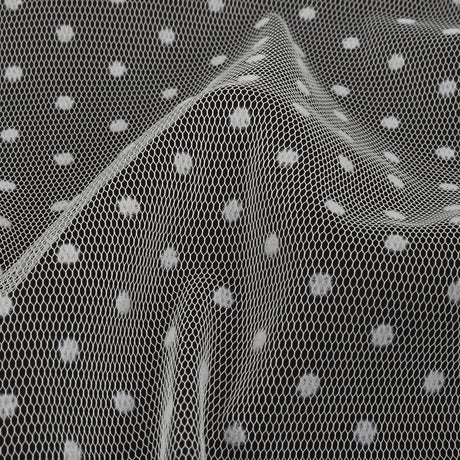Famous Australian Designer Cream Polyester Mesh with Flocked Polka Dots