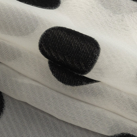 Famous Australian Designer Cloud Dancer White Polyester Chiffon with Large Black Woven Polka Dots