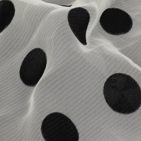 Famous Australian Designer Cloud Dancer White Polyester Chiffon with Large Black Woven Polka Dots