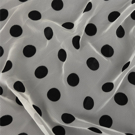 Famous Australian Designer Cloud Dancer White Polyester Chiffon with Large Black Woven Polka Dots
