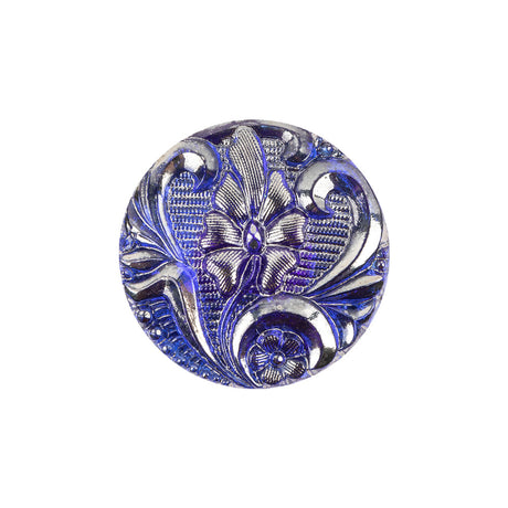 Cobalt Translucent Floral Shank Back Glass Button - 36L/23mm