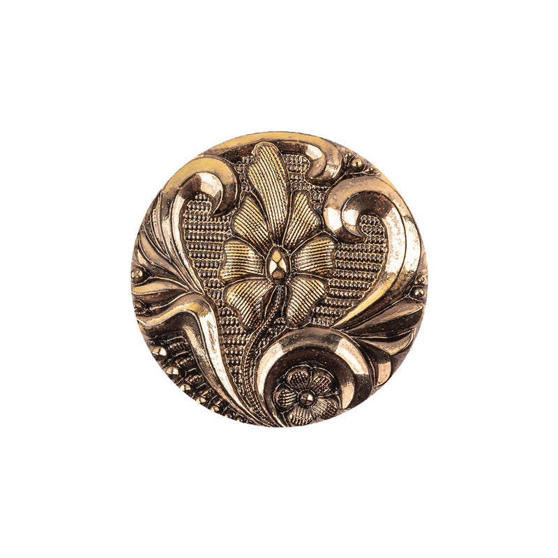 Old Gold Translucent Floral Shank Back Glass Button - 36L/23mm