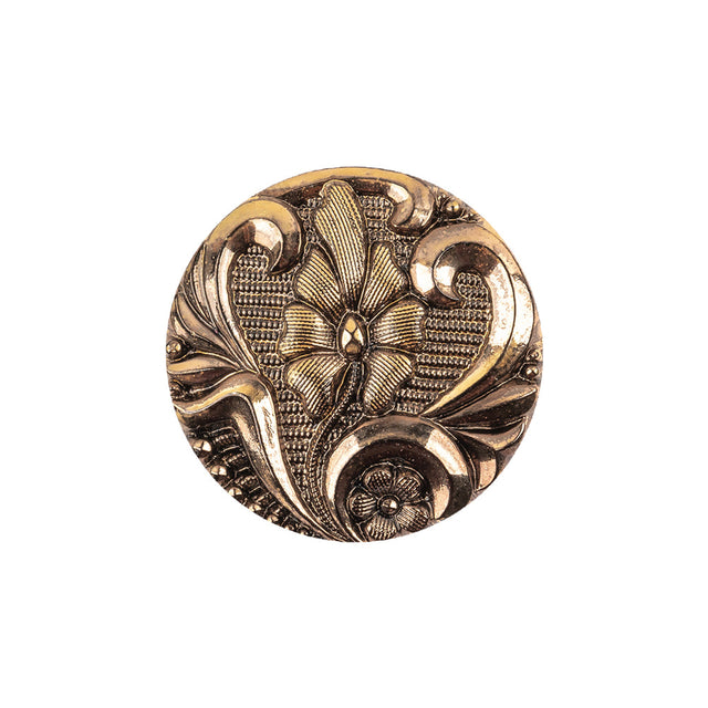 Old Gold Translucent Floral Shank Back Glass Button - 36L/23mm