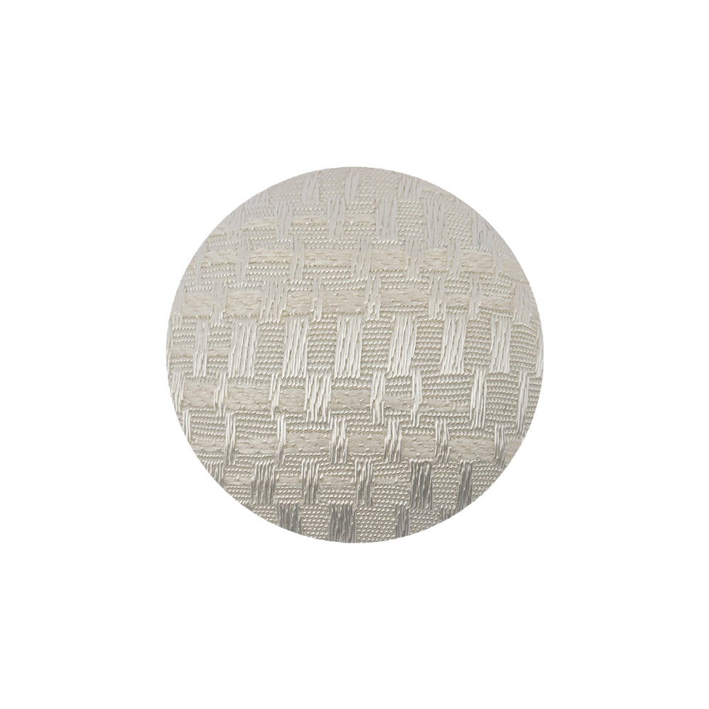 White Jacquard Fabric Covered Domed Cotton Blend Sew On Button - 36L/23mm