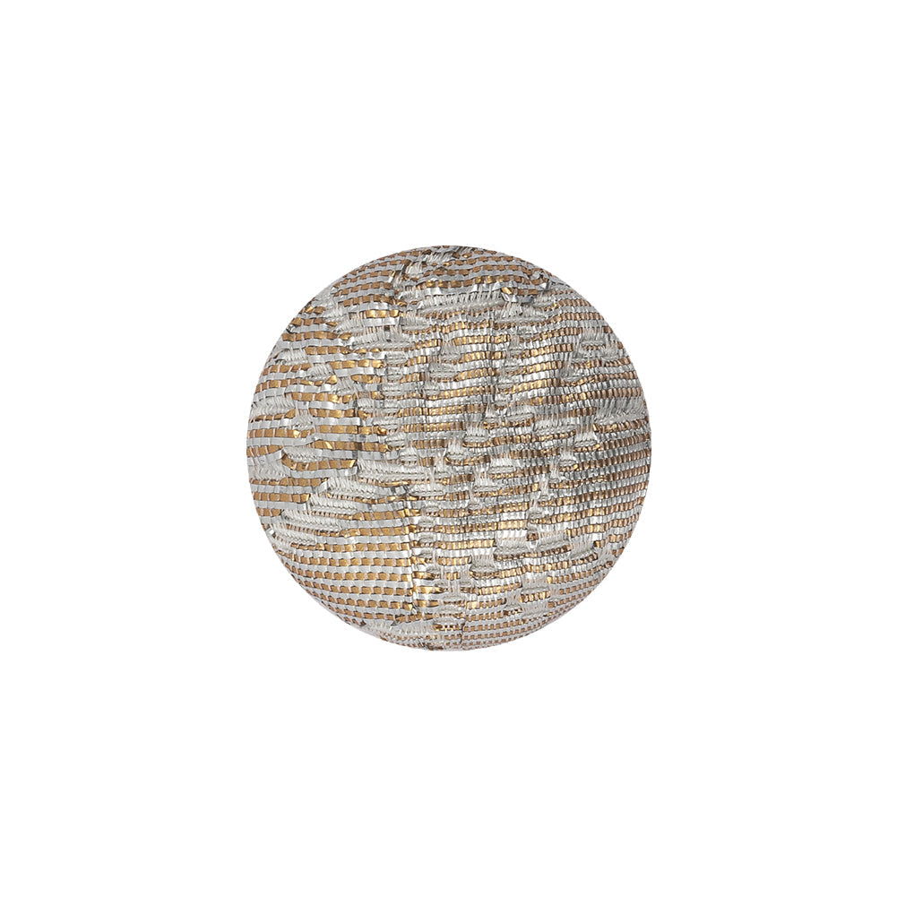 Golden Egg Lurex, Rainy Day and White Abstract Brocade Fabric Covered Domed Shank Back Button - 30L/19mm