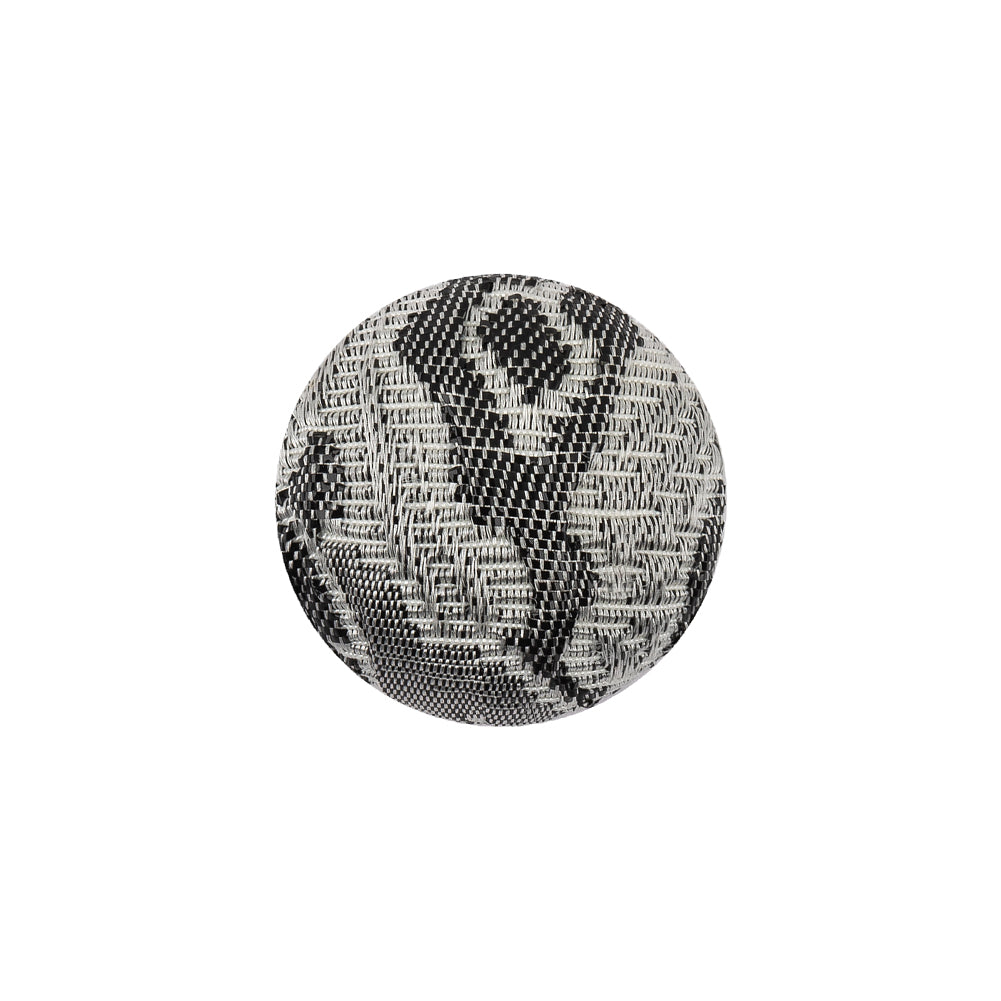 Gunpowder Lurex, Dove and White Abstract Brocade Fabric Covered Domed Shank Back Button - 30L/19mm