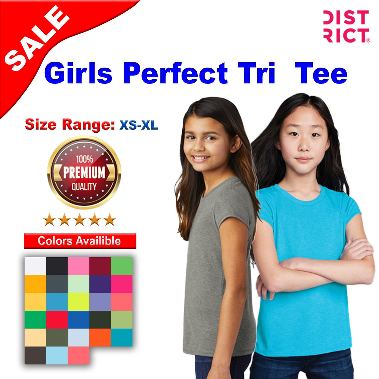 District® Girls Perfect Tri Short Sleeve Crew Neck Tee