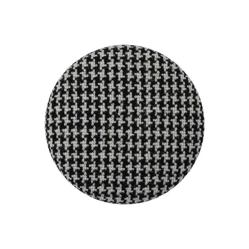 Black and White Houndstooth Fabric Covered Wool and Metal Sew On Button - 40L/25.5mm