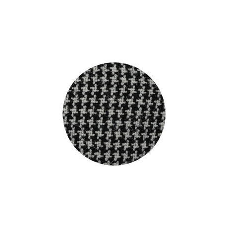 Black and White Houndstooth Fabric Covered Silk, Wool and Metal Sew On Button - 30L/19mm