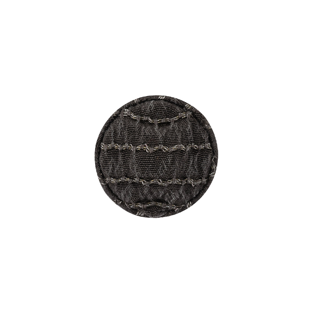 Gray and Chrome Lurex Striated Satin Fabric Covered Silk and Metal Sew On Button - 24L/15mm
