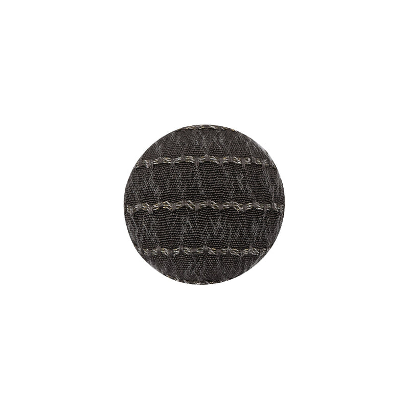 Gray and Chrome Lurex Striated Satin Fabric Covered Silk and Metal Sew On Button - 24L/15mm