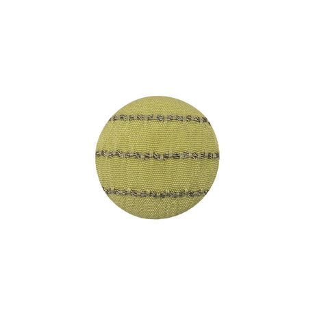 Lime and Silvery Lurex Striated Satin Fabric Covered Silk and Metal Sew On Button - 24L/15mm