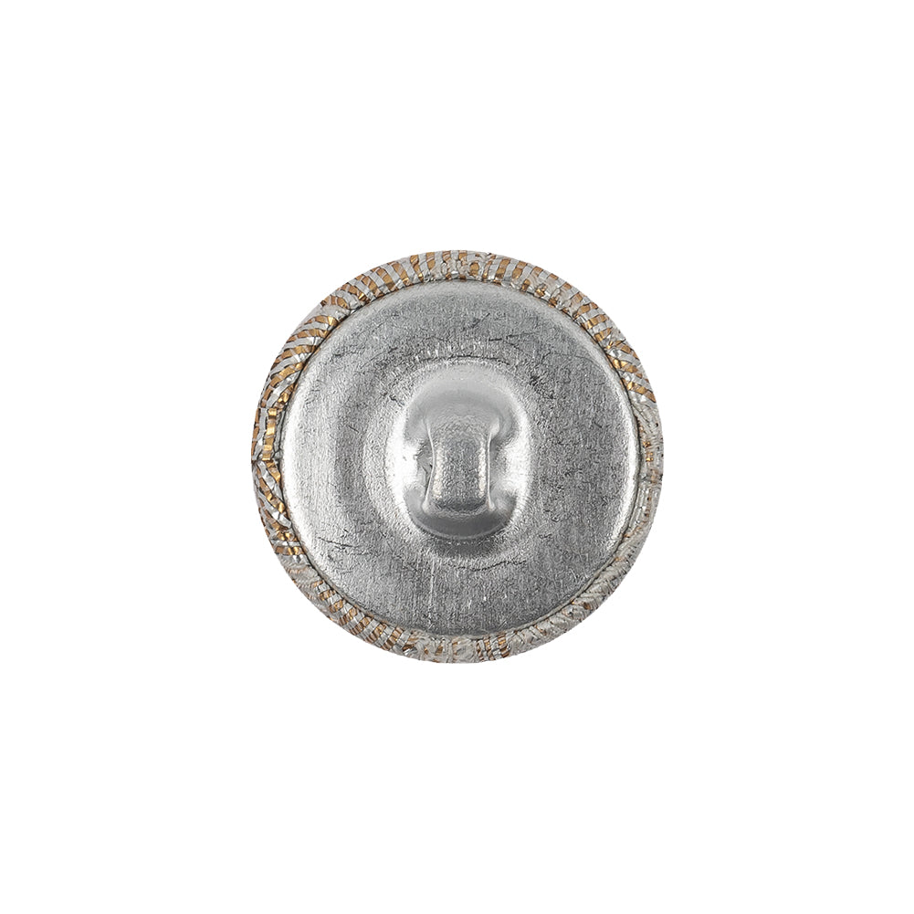 Golden Egg Lurex, Rainy Day and White Abstract Brocade Fabric Covered Shank Back Button - 30L/19mm